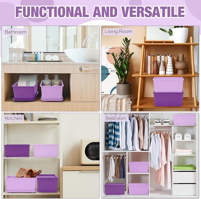 6 Pcs Small Plastic Storage Bins with Lids,Purple Series - Image 4