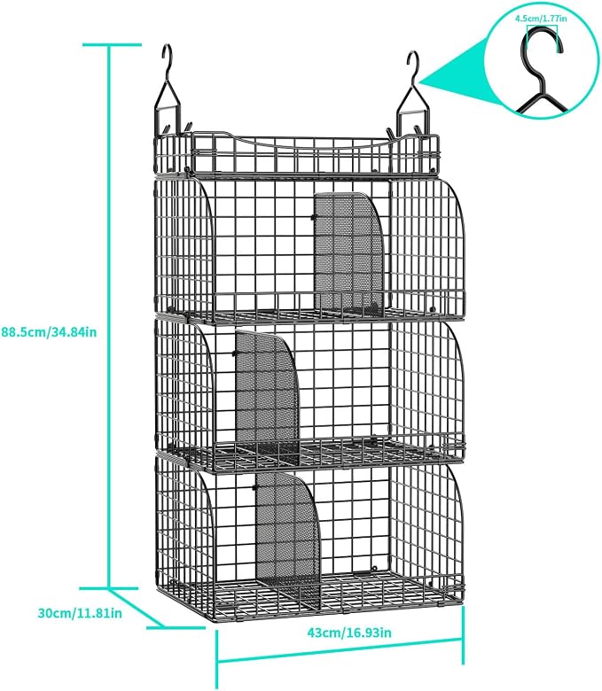 HapiRm Hanging Closet Organizer Storage - 4 Tier Metal Stackable Hanging Closet Shelves with Dividers and S Hooks, Foldable Clothes Shelves for Clothes, Pants, Shoes, Coat, Hats Clutches Accessories - Image 3