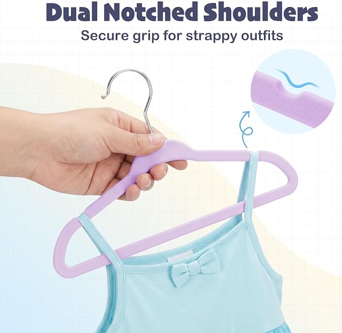 HOUSE DAY 11 Inch Velvet Baby Hangers, Premium Kids Hangers Lt-Purple 50 PC | Durable Non Slip Baby Felt Hanger for Children/ Infant/ Toddler Closet, Ideal Small Hanger for Clothing Storage Everyday Use - Image 7