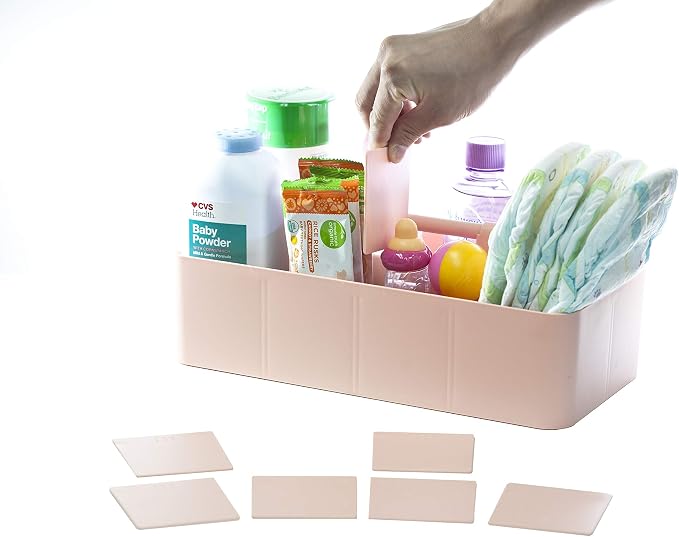 -Large Portable Caddy, DIY Dividers, 8 Compartments, Basket with Handle Storage Organizer Modern Made in USA (6 PACK, Indie Pink) - Image 7