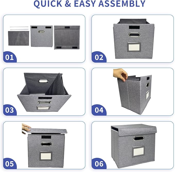 4 Pack Hanging File Folder Box with Lid, Durable Letter Size Filing Storage Box, Sturdy File Holder with Cardboard Support PVC Rails for Office Home Organizer, Gray - Image 6