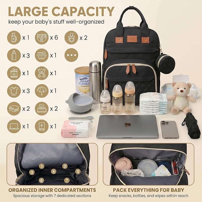 HAWILAND Diaper Bag Backpack for Mom Dad, Large Travel Baby Bag with Station, Lightweight Diaper Bag with Insulated Pockets & USB Changing Port, Black - Image 2