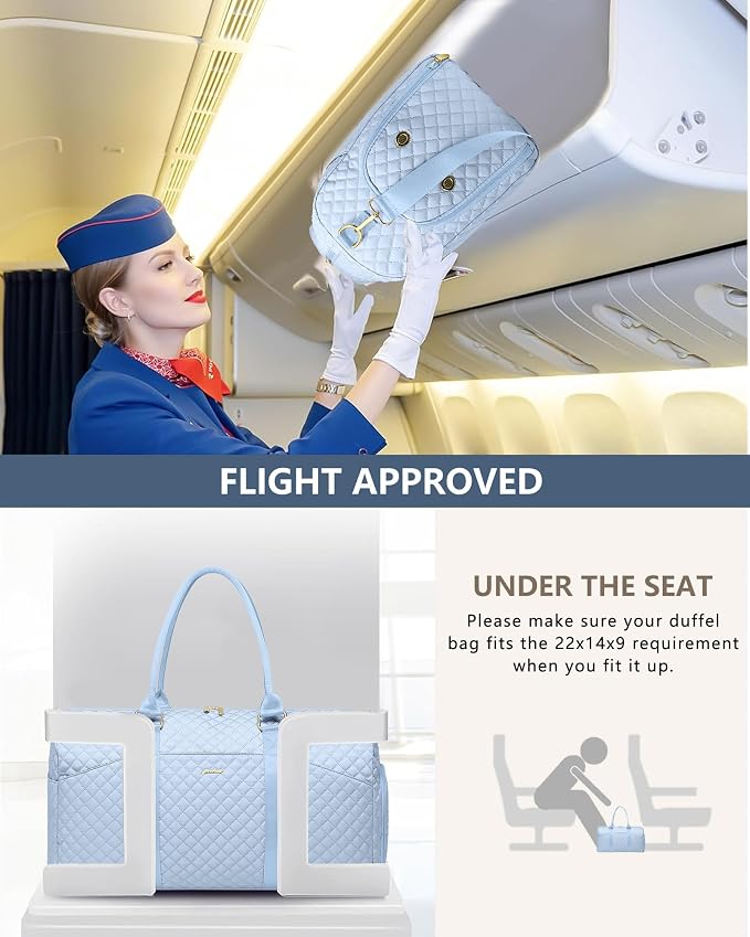 Women Weekender Travel Duffle Bag: Travel Duffel Overnight Bags with Shoe Compartment Large Carry on Tote with Toiletry Bag Weekend Traveling Yoga Gym Hospital Bag for Women with Wet Pocket Light Blue - Image 6