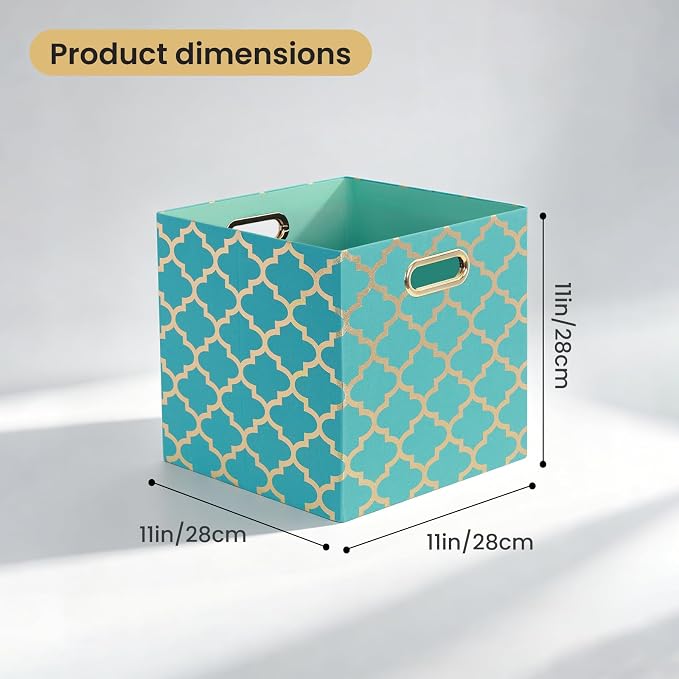 Posprica 11x11x11 Storage Cube Bins, Collapsible Storage Bins Fabric Storage Cubes Organizer Baskets Box Drawers for Shelves, Closet, Wardrobe, Bookshelf, Cabinet, Sky Blue/Gold Lantern, 4 Pack - Image 2