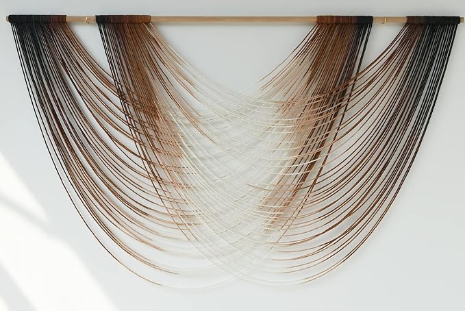 Macrame Wall Hanging Brown Dip Dyed Boho Fiber Art Decor 57"W*35"L | Warm Brown Gradient Design, for Living Room Bedroom Headboard Accent, Handwoven Yarn Texture, Boho Fiber Art - Image 5