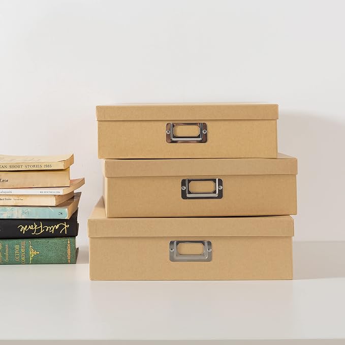 Soul & Lane - Kraft Storage Boxes with Lids, Set of 3, Just the Basics | Decorative Paper Storage Box Set for Photos, Documents and Keepsakes, Large Cardboard Office Organizers for Home Decor - Image 8