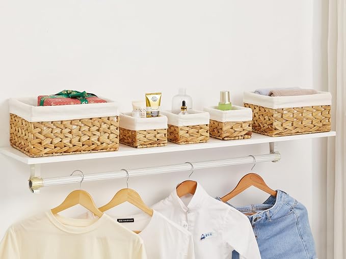 Wicker Storage Basket, 5 Pack Baskets for Organizing, Water Hyacinth Storage Baskets, Rectangular Wicker Baskets for Storage Shelves, Cube Storage Bins For Closet/Clothes/Dresser - Image 5