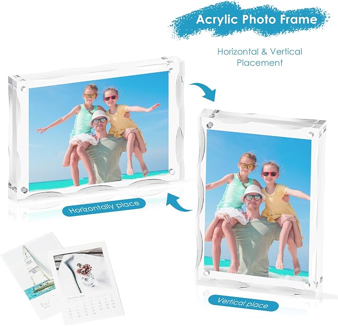 4x6 Acrylic Picture Frame 3 Pack, 10+10mm Thick, Double-Sided Transparent Magnetic Frameless Photo Frame, Desktop Freestanding Display for Office or Home - Image 6