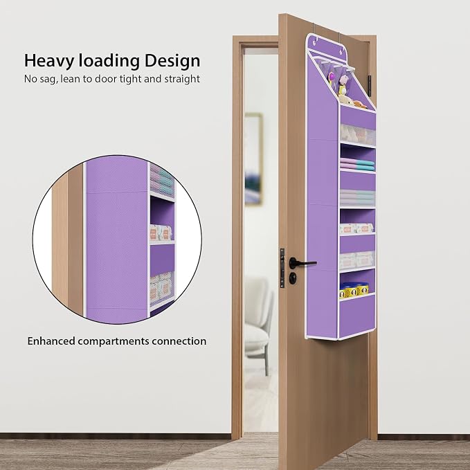 Univivi Fabric Over the Door Organizer for Baby Nursery, Purple, 5-Shelf | Door Storage with Large Capacity Breathable Mesh Pockets, Over Door Hanging Organizer for Baby Essential, Bedroom, and Dorm - Image 2