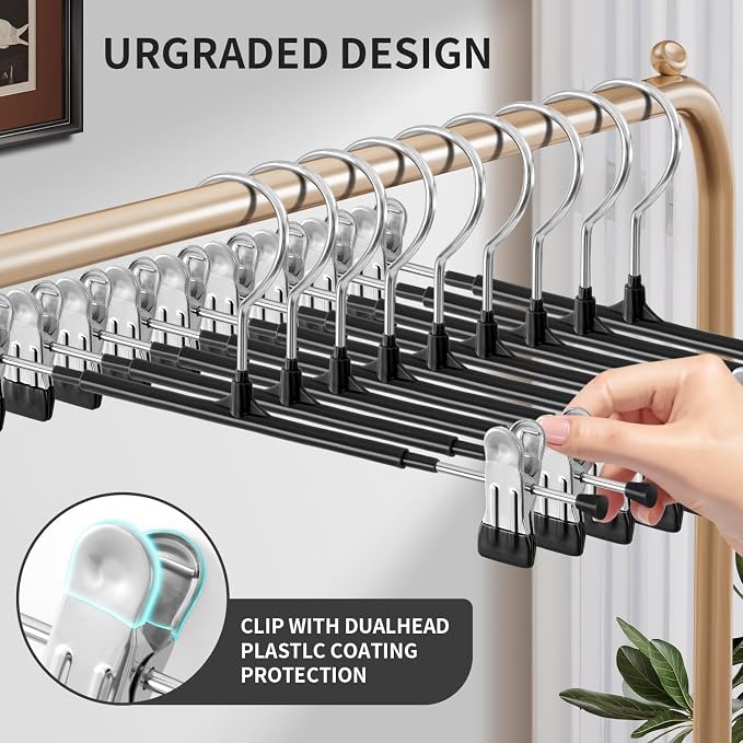 HUADYMEET 16 Inch Extra Wide Pants Skirt Hangers with Clips,Black,50 Pack | Metal,Extended-Length,Non-Slip,Adjustable,Heavy Duty Hanger for Jeans Shorts Clothes Slacks Trousers,For Adult Men Women - Image 6