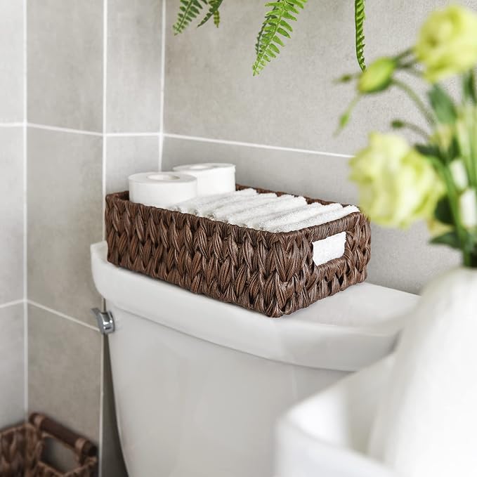 GRANNY SAYS Wicker Baskets with Handles,Small Woven Basket for Storage, Waterproof Storage Basket Organizer,Decorative Storage Boxes for Organing Pantry,Brown Basket,2-Pack,11 1/4''L x 7 1/2''W x 3 1/2''H | Waterproof Dark Brown Wicker Baskets, Small W... - Image 7