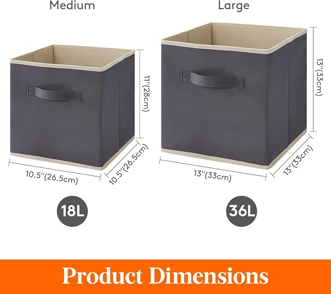 Lifewit Storage Cubes, 11 Inch Organizer Bins, 18L Gray&Black, 12 Packs | Foldable Decorative Fabric Storage Baskets for Organizing Home Organizers with Handles for Shelves, Closet - Image 5