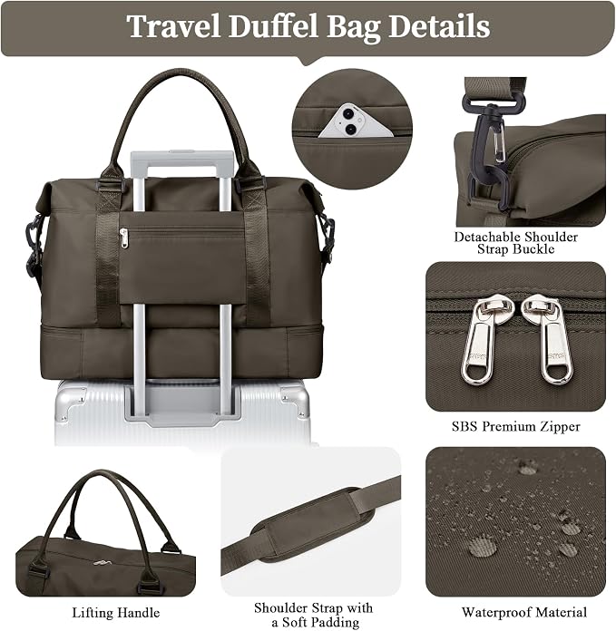 Weekender Bags for Women, Personal Item Travel Bag with Shoes Compartment | Overnight Travel Duffel Bag with Toiletry Bag, Airplane Friendly Carry-On Bag - Image 6