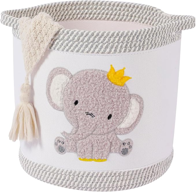 Blanket Baskets Baby Toy Basket Laundry Hamper Cute Elephant Nursery Storage Basket, Woven Cotton Rope Nursery Organization Bins For Girls Boys Kids Baby Shower Gifts Baskets by Unknown