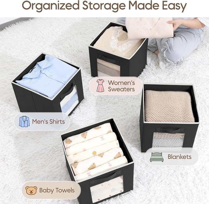 Foldable Storage Cubes - Square Organizer with Window, Decorative Baskets for Organizing, Fabric shelf Basket for Clothes, 11 Inch Closet Storage Cubes, Set of 16, Black - Image 5