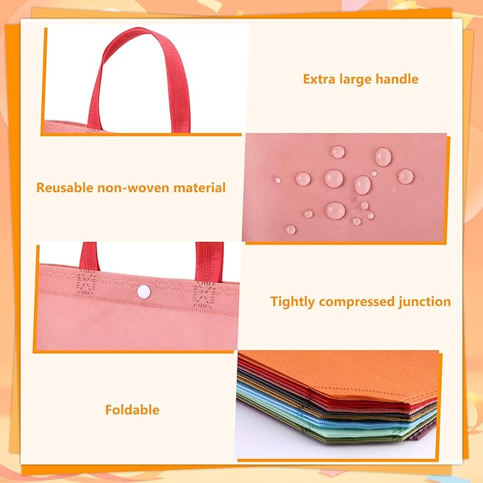 Hsei 150 Pcs Reusable Grocery Bags Bulk with Handle Button, Small Tote Bags | 13 x 10 Inch, Non-woven Tote Gift Bag, Foldable Shopping Totes, for Parties Gift, Retail, Storage - Image 4