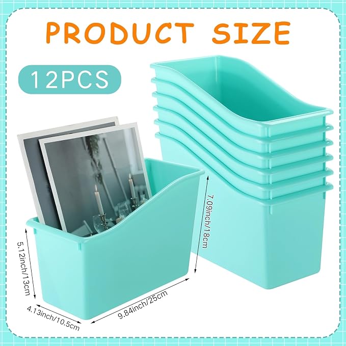 Fuutreo Classroom Book Bins Plastic Organizer Box, Water Blue, 12 Pcs | Binder Magazine Holder File Container Storage Folder Cube for Home Office School Library Organization Supplies - Image 3