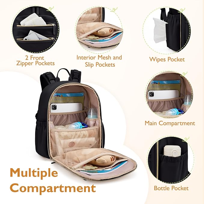 mommore Neoprene Diaper Bag Backpack Small Baby Bag Travel Mini Diaper Backpack for Newborn with Insulated Pockets, Stroller Straps | Water-resistant neoprene Small diaper backpack with Insulated Pockets & Stroller Straps - Image 4