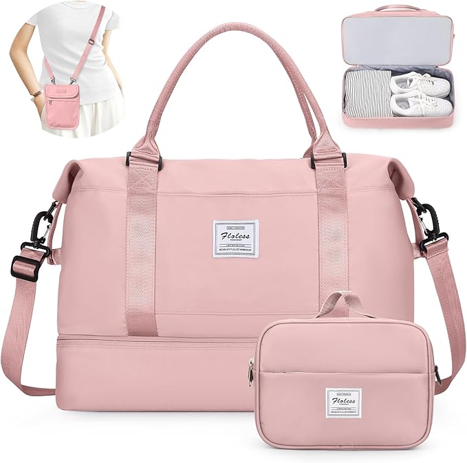 Weekender Bags for Women, Personal Item Travel Bag with Shoes Compartment | Overnight Travel Duffel Bag with Toiletry Bag&Mini Crossbody Bag, Airplane Friendly Carry-On Bag by SYCNB