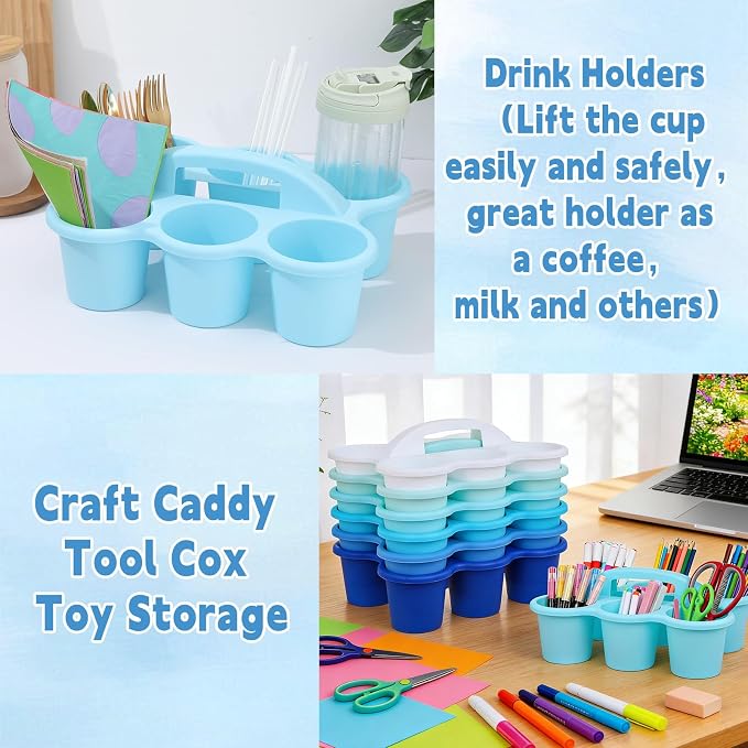 6 Pack Classroom Caddy Organizer with Handle, 6 Compartments, Gradient Blue | Stackable Plastic Table Caddies, 12x9x3.5 In, caddy Organizer for School Supplies, Crayons, Pencils, Crafts and Drink Cups - Image 5