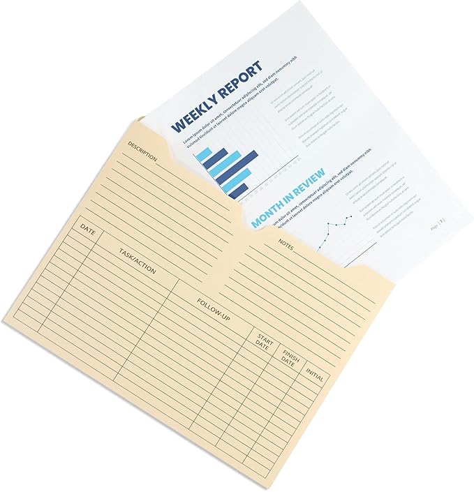 Blue Summit Supplies 50 Project File Folders, Letter Size, Pocket, Manila | Preprinted project management folder, reinforced straight cut tab, 2 in expansion pocket, for project filing - Image 6