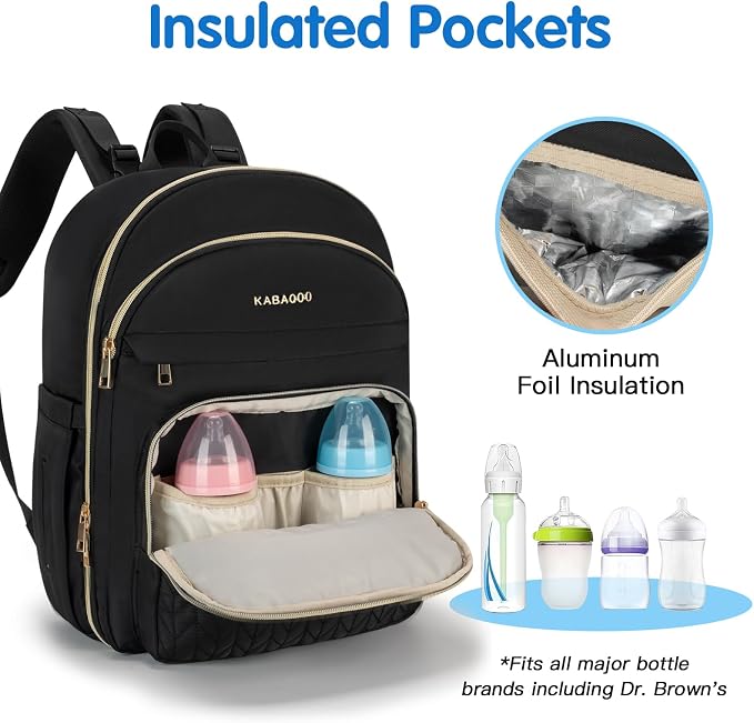 Baby Diaper Bag Backpack, Waterproof Diaper Backpack for Mom & Dad with Changing Pad, Insulated Pockets and Stroller Straps, Baby Shower Gifts for Girls & Boys, Black - Image 3