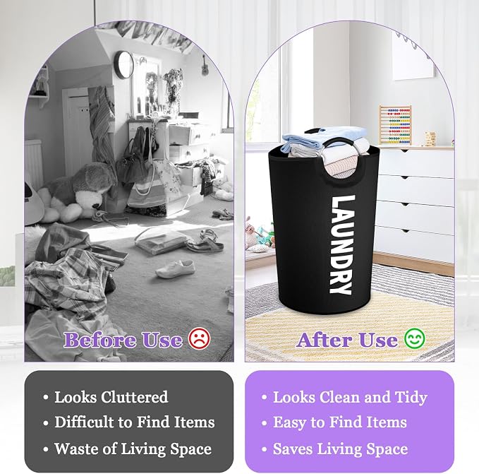 125L Extra Large Laundry Basket with Handles, Collapsible Clothes Hamper for Bedroom, Independent Dirty Clothes Basket, Portable Laundry Bin for Hotel, Dorm, Black - Image 5