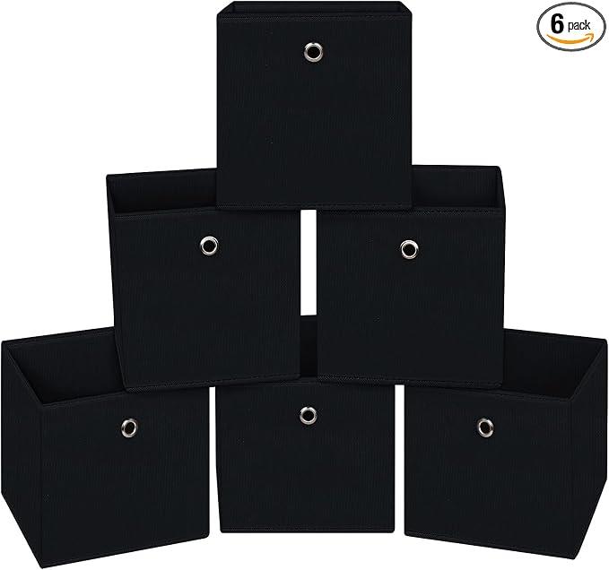 Black Foldable Storage Cubes Bins ,11 Inch Cloth Storage Cube Fabric Storage Box Cubes Organizer Baskets with Handles for Home Organizer Set of 6 (Black) by NieEnjoy