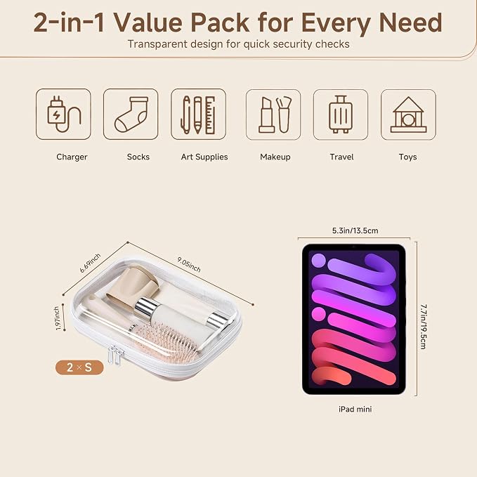 2 Pack Clear Hard Shell Zipper Case Diaper Organizer | 1.0mm Hard Shell, Upgraded Large Zipper Pulls, Clear Travel Pouches, Smooth Zipper Closure, Holds Shape - Image 4