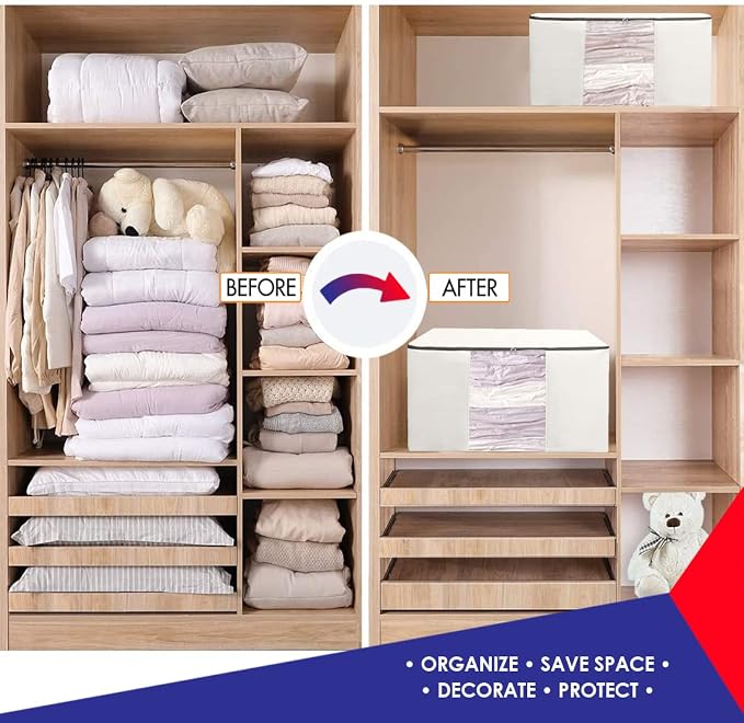 Vacuum Storage Bags, Cube Space Saver Bags, Bedding Space Saving Organizer | Premium Totes & Cubic Vacuum Compression Seal Bags for Clothing. Jumbo Organizer, Storing Comforters Blankets Pillows Clothes - Image 5
