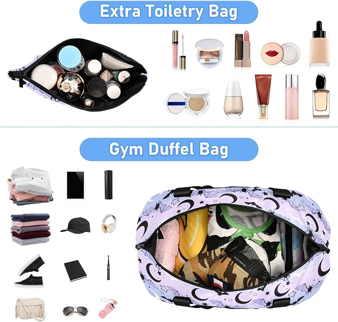 Travel Duffel Tote Bag Bat Starry Sky Sports Duffel Bag with Wet Pocket Weekender Overnight Bag for Women Men Gym Bag, Carry On Bag Hospital Bag for Labor and Delivery - Image 3