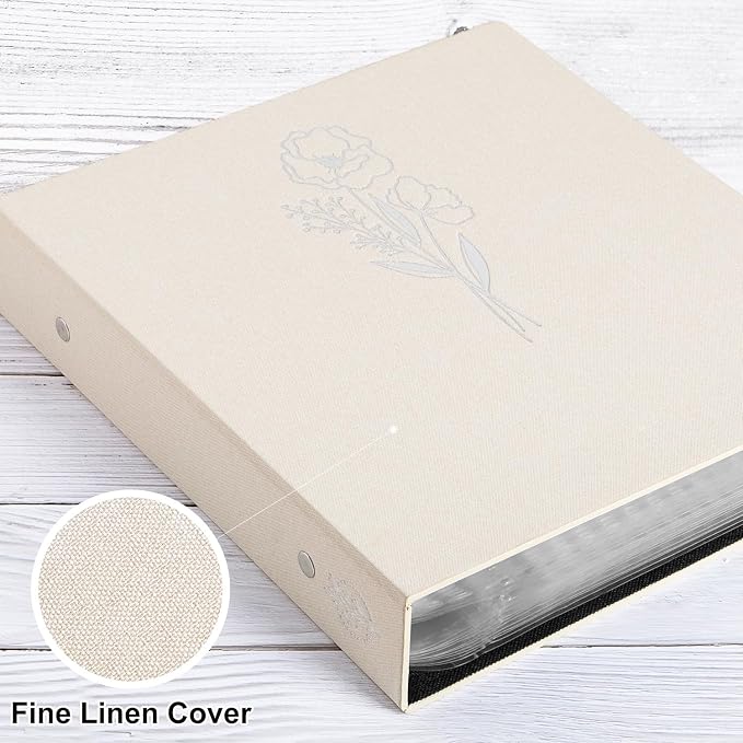 Lanpn 12x12 inch Scrapbook Photo Album, Linen Cover Archival Acid Free Top Load 3 Ring Binder Folder Photo Book 12 x 12 with 30 Plastic Sleeves 60 Pages (Beige) - Image 3