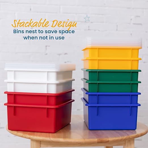 ECR4Kids Letter Size Tray Organizer with Lid, Large, 10-Piece, Assorted | Durable plastic, GREENGUARD Gold Certified, 1 gallon capacity, stackable/nestable, easy-lift lids, classroom & home use - Image 5