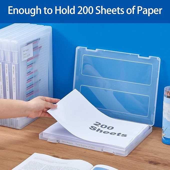 6 Packs A4 Paper Storage Boxes, 8.5 x 11 Plastic Portable Project Case for US letter Size and A4 paper, Plastic Multi-Purpose Thick Scrapbook Storage Box for Office (12.6"L x 9.5"W x 0.94"H) - Image 3