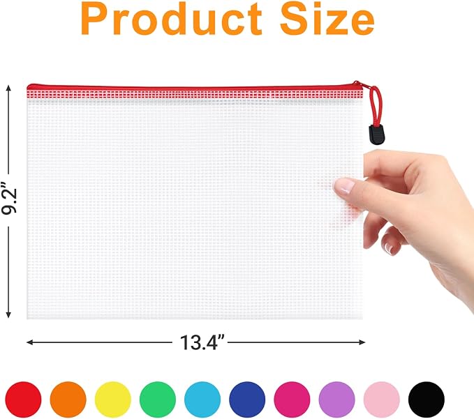 100 Pack Mesh Zipper Pouch Bags, A4 Size,10 Colors | Waterproof, Ideal for Document Storage & Organization, School, Office, Toys, Puzzle, Home, Travel, Craft, Classroom - Image 2