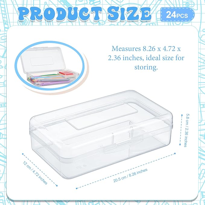 Patelai 24 Pack Pencil Box for Kids 8.3x4.7x2.4 Plastic Clear Pencil Case Bulk Crayon Boxes with Snap Tight Lids for Classroom School Students(Transparent) - Image 3