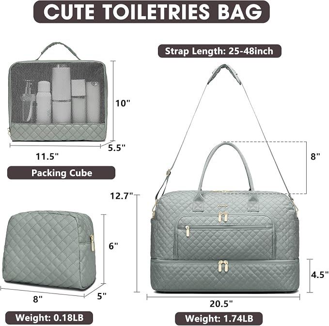 Large Women Travel Duffle Bag, Weekender Bags for Women with Shoe Compartment, Carry on Overnight Bag with Toiletry Bag, Gym Duffel Bag with Wet Pocket, Hospital Bags for Labor and Delivery 3 PCS Set - Image 2
