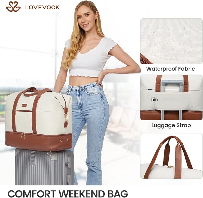 LOVEVOOK Weekender Bag for Women, Large Duffle Bag for Travel with 2 Packing Cubes, Carry on Overnight Bag with Shoe Compartment, Mom Hospital Bags for Labor and Delivery - Image 7