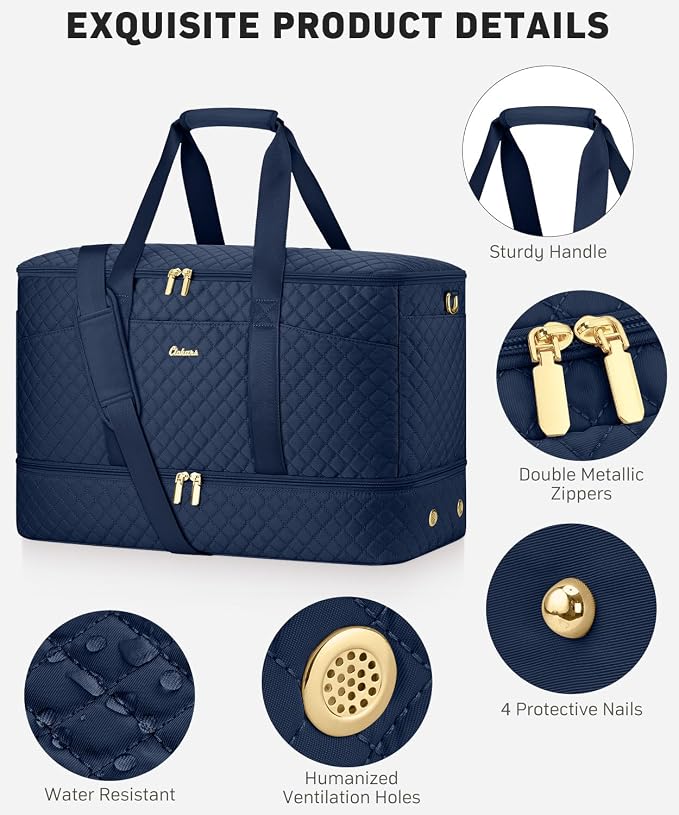Duffle Bag for Travel, 40L Weekender Bag with Shoe Compartment, Carry On Overnight Bag for Women with Toiletry Bag Duffel Bags with Wet Pocket for Gym Hospital Bags for Labor and Delivery Navy - Image 3