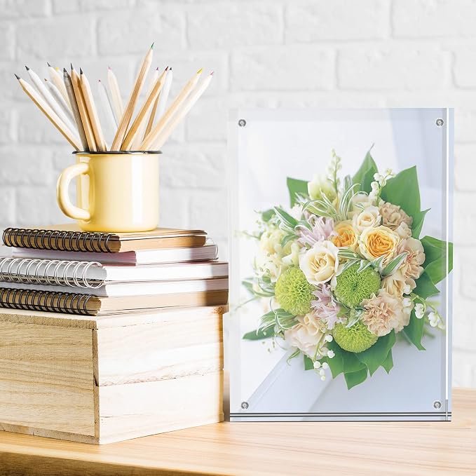 SYNTRIFIC 5x7 Acrylic Frame 3 Pack, 20mm Clear Magnetic Picture Frames Bulk | Clear Lucite Frames, Stand on Desk, Horizontal and Vertical, Frameless, Floating Effect Photo Display - Image 5