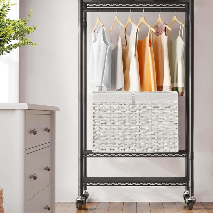 240L Wicker Storage Basket with Lid, Handwoven Rattan Large Shelf Basket with Removable Liner, 63.5 Gallon Wicker Basket for Blanket, Storage Trunk with Handle for Closet, Bedroom, Livingroom, White - Image 7