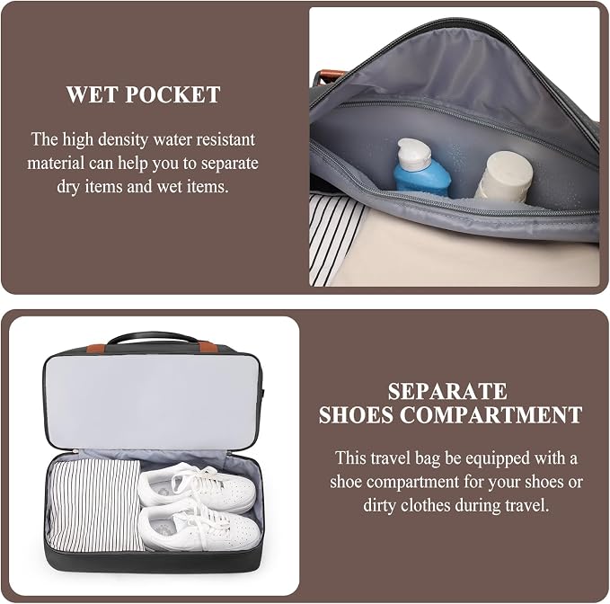 Weekender Bags for Women,Personal Item Travel Bag with Shoes Compartment | Overnight Travel Duffel Bag with Grid Travel Set,Carry-On Bag,3 Pcs Set,Large - Image 7