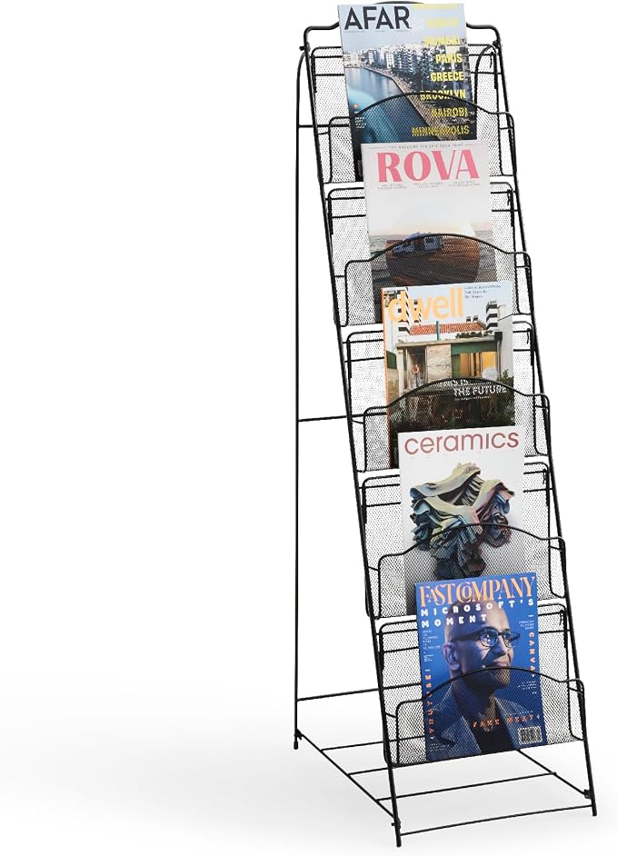 Safco Onyx Mesh Magazine Holder, Ladder Style Display Rack with 5 Pockets, Brochure Organizer, Commercial-Grade Steel Construction, Black by SafcoProducts