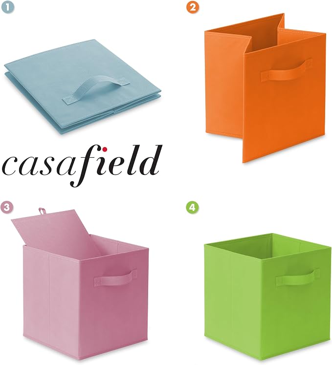 Casafield Set of 12 Collapsible Fabric Cube Storage Bins, Multicolor - 11" Foldable Cloth Baskets for Shelves, Cubby Organizers & More - Image 6
