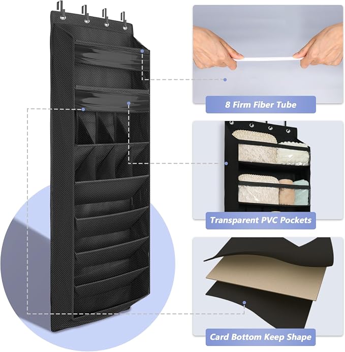 1 Pack 8 Shelves Over The Door Shoe Organizer, 68" Exlarge Deep Pockets | Hanging Shoe Organizer, Shoe Rack for Closet, Shoe Holder for Boots, Sneakers, Heels, Over Door Organizer in Home, RV, Black - Image 3