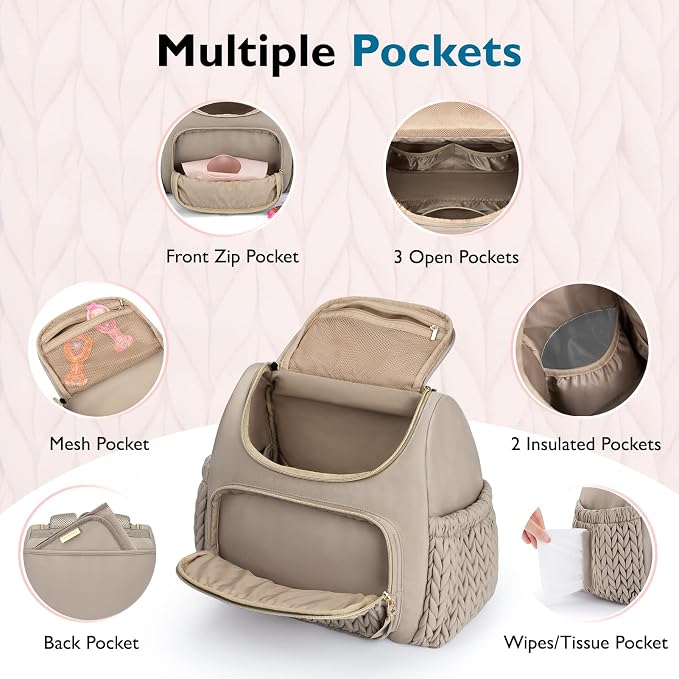 mommore Diaper Bag Backpack, Stylish Mini Baby Bag with Changing Pad | Insulated Pockets & Stroller Straps Small Diaper Backpack Compact Maternity Bag for Baby Essentials, Hospital & Daily Work - Image 5