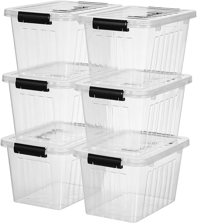 Citylife 7 Qt Clear Plastic Storage Bins with Lids and Handle Small 6 Pack | Stackable See-Through Craft Storage Box Latches Durable Containers Secure Pull Handle Organizing for Home Kitchen pantry - Image 7