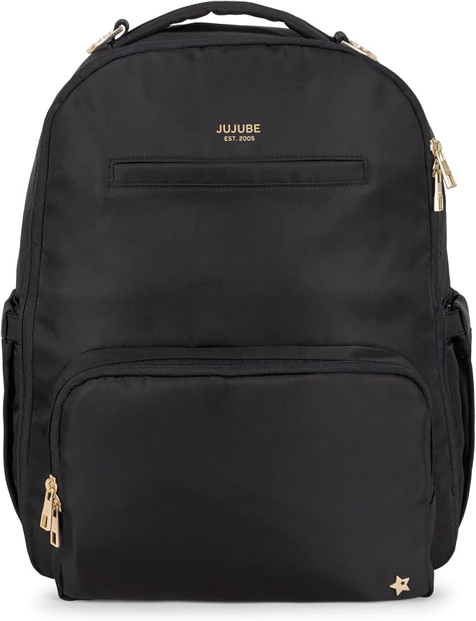 JuJuBe New Classic Diaper Bag Backpack with Portable Changing Pad, Stroller Straps, Large Travel Backpack for Boy or Girl, Carrying Baby Bottles, Wipes, Diapers, Pacifiers, Black, Mothers Day GIft by JuJuBe