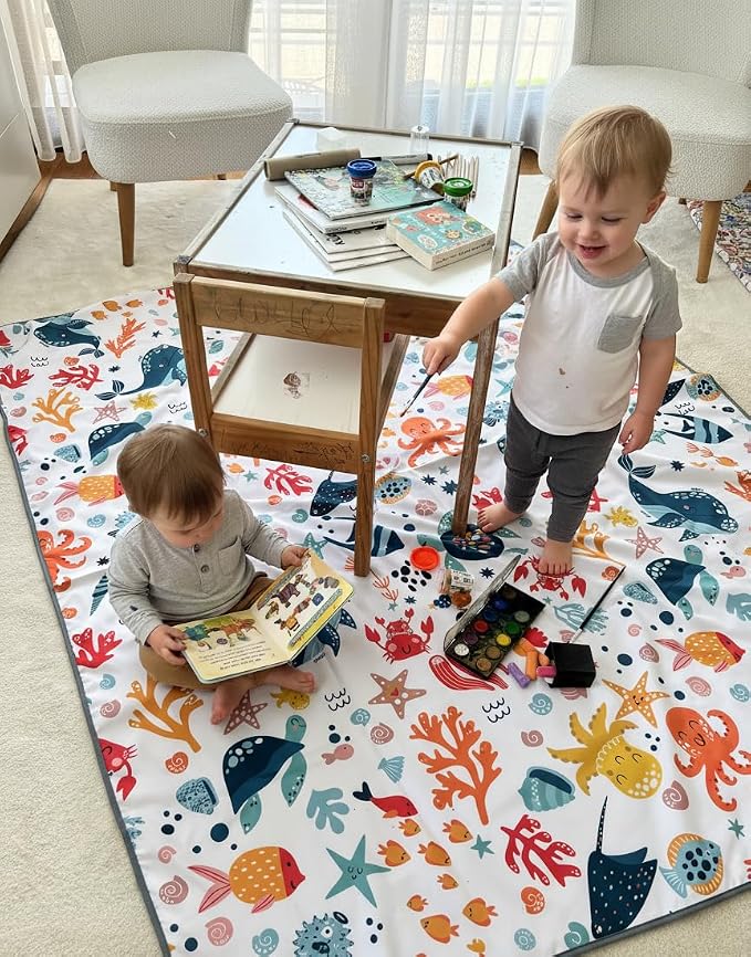 Waterproof High Chair Splat Mat – Machine Washable Floor & Table Protector for Baby Feeding, Art & Crafts, Outdoor Use (Ocean, 57x71 Inch) - Image 6