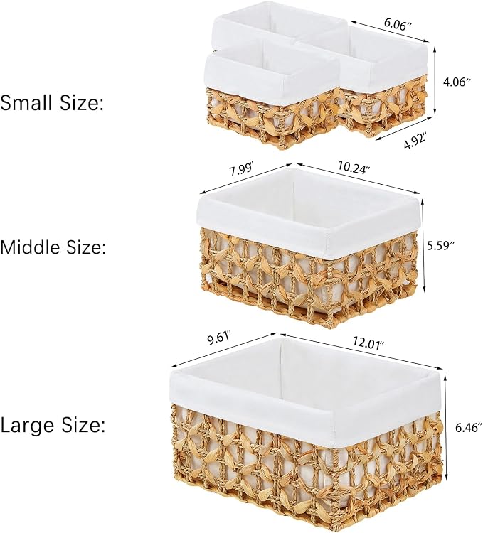 Wicker Storage Basket, Rectangular Wicker Baskets for Storage, Woven, Water Hyacinth and Seagrass Storage Baskets for Organizing, Cube Storage Bins for Closet/Clothes/Dresser, Beige, 5-Pack - Image 2